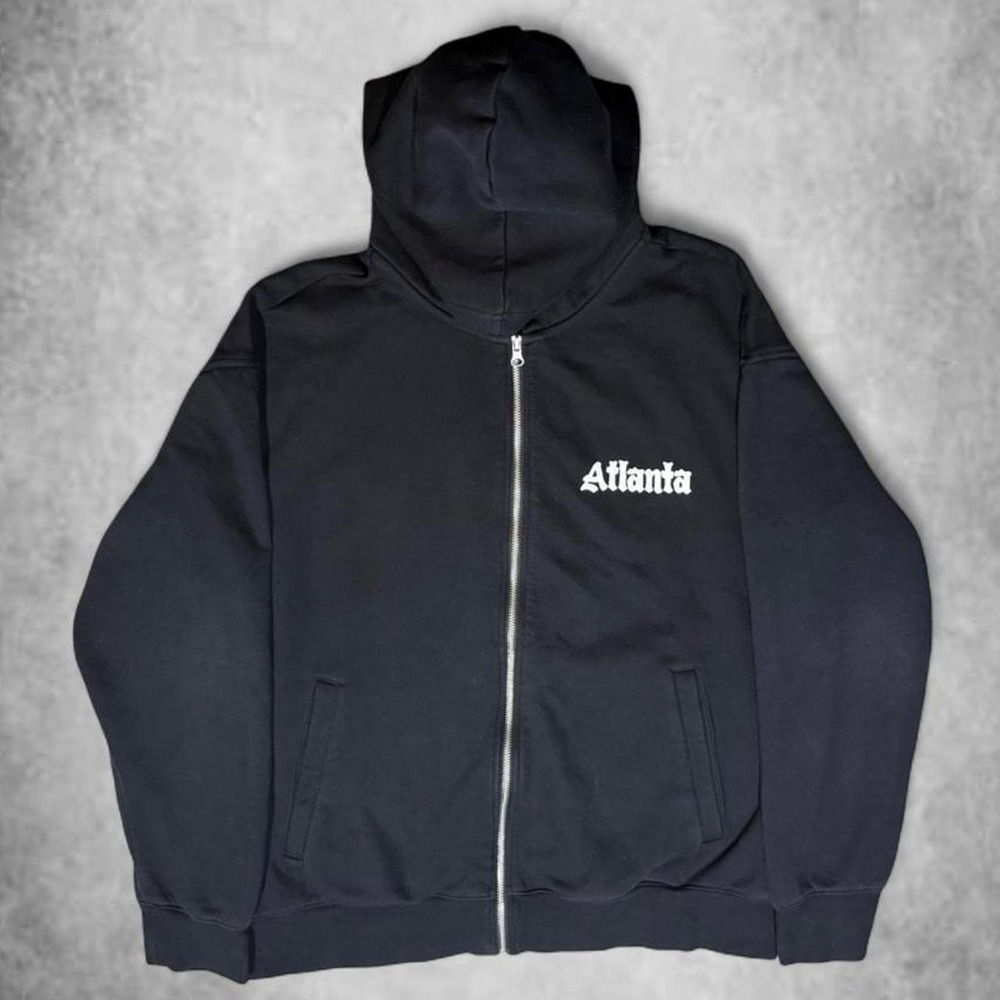 HM Atlanta Athletic Dept Black Zip Up Hoodie Mens Large Relaxed Fit Streetwear